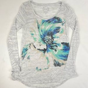 Lucky Brand Floral Print Tunic Length Long Sleeve Tshirt, XS